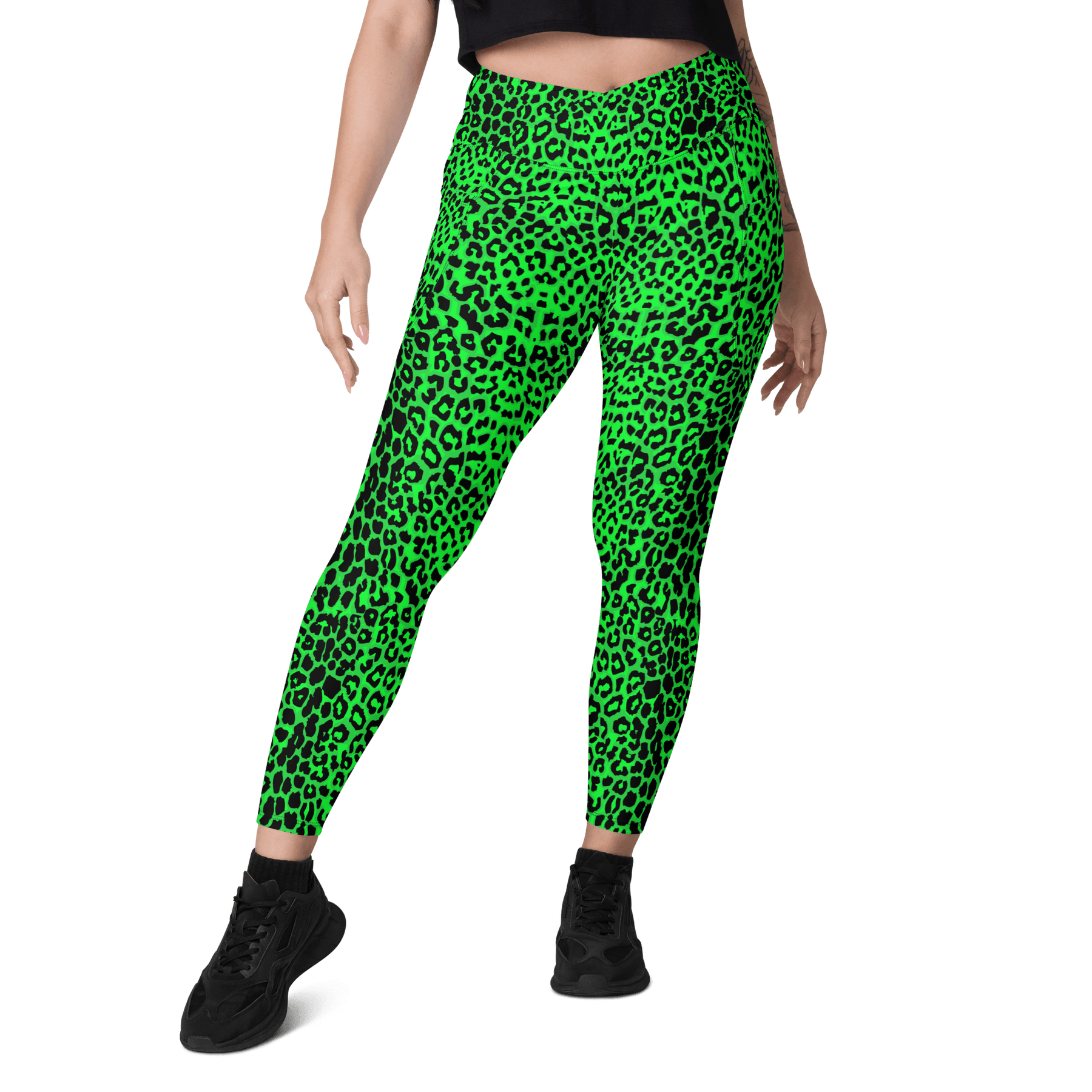 Lime Leopard Crossover Leggings with Pockets - Goth Cloth Co.3399478_14137