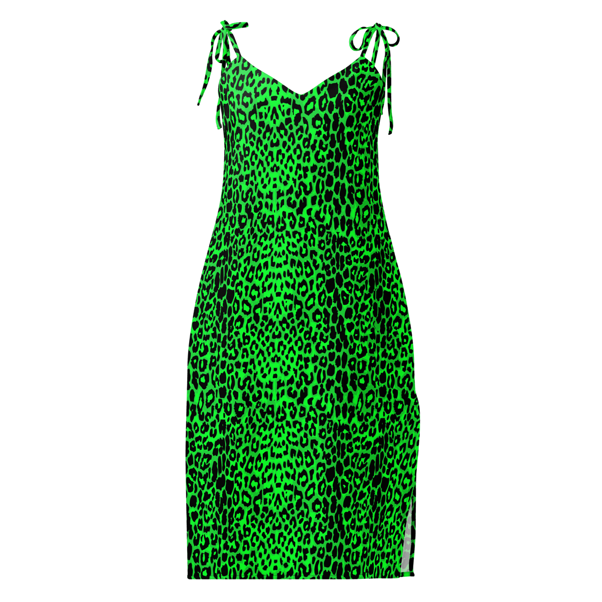 Lime Leopard Tie Strap Midi Dress (Ready to Ship) - Goth Cloth Co.