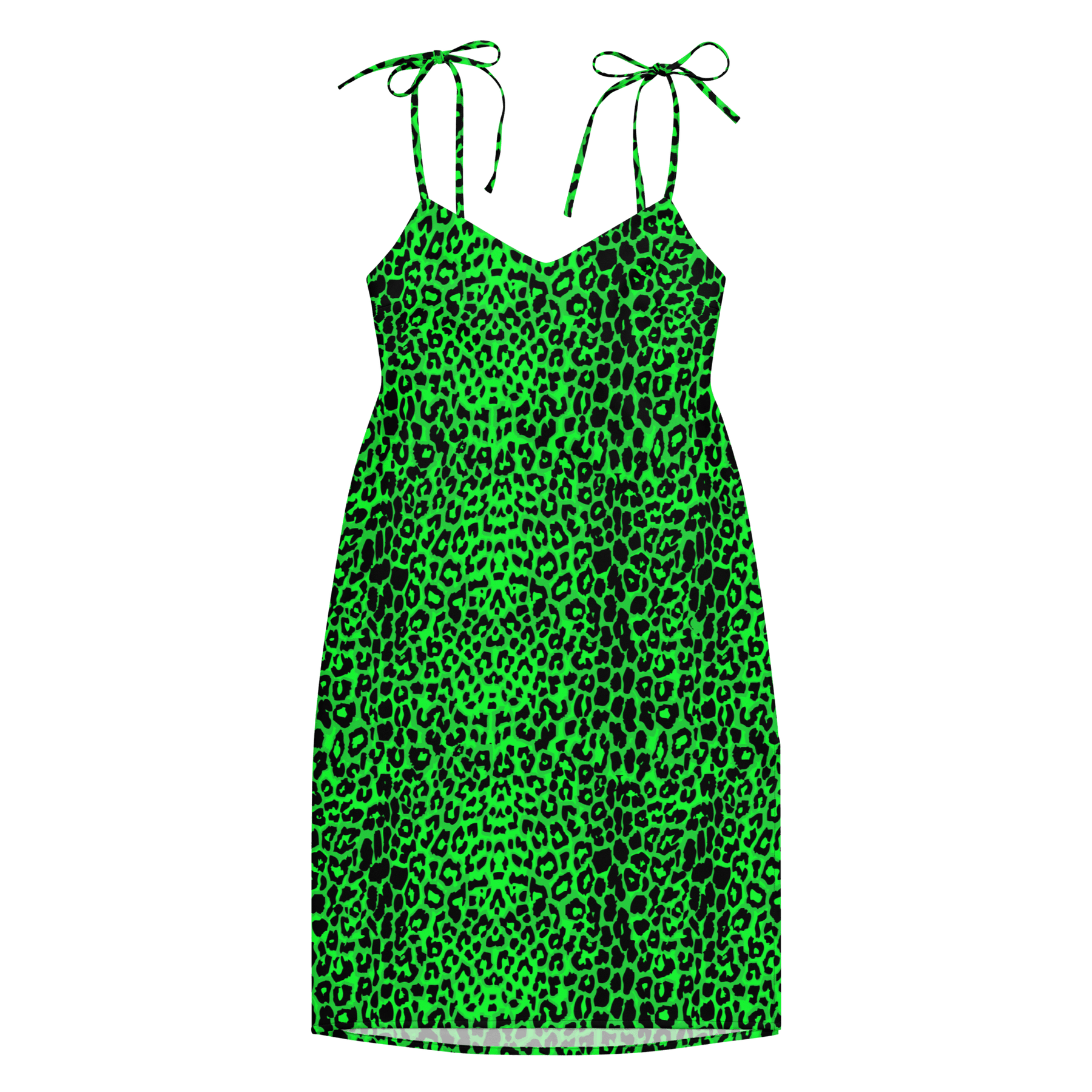 Lime Leopard Tie Strap Midi Dress (Ready to Ship) - Goth Cloth Co.