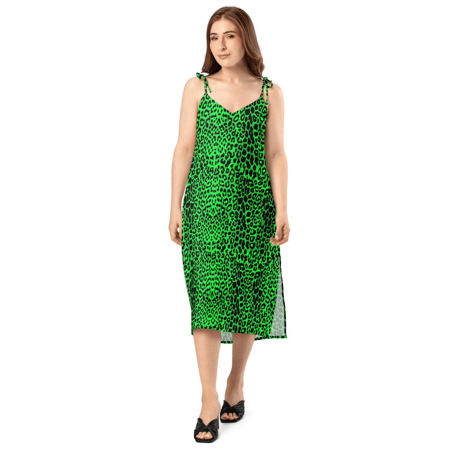 Lime Leopard Tie Strap Midi Dress (Ready to Ship) - Goth Cloth Co.