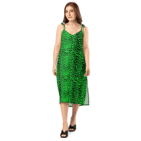 Lime Leopard Tie Strap Midi Dress (Ready to Ship) - Goth Cloth Co.