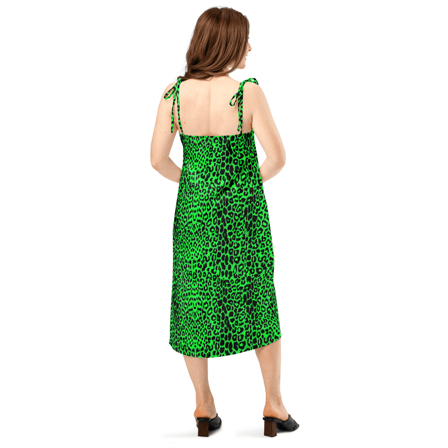 Lime Leopard Tie Strap Midi Dress (Ready to Ship) - Goth Cloth Co.