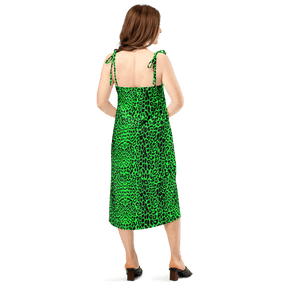 Lime Leopard Tie Strap Midi Dress (Ready to Ship) - Goth Cloth Co.