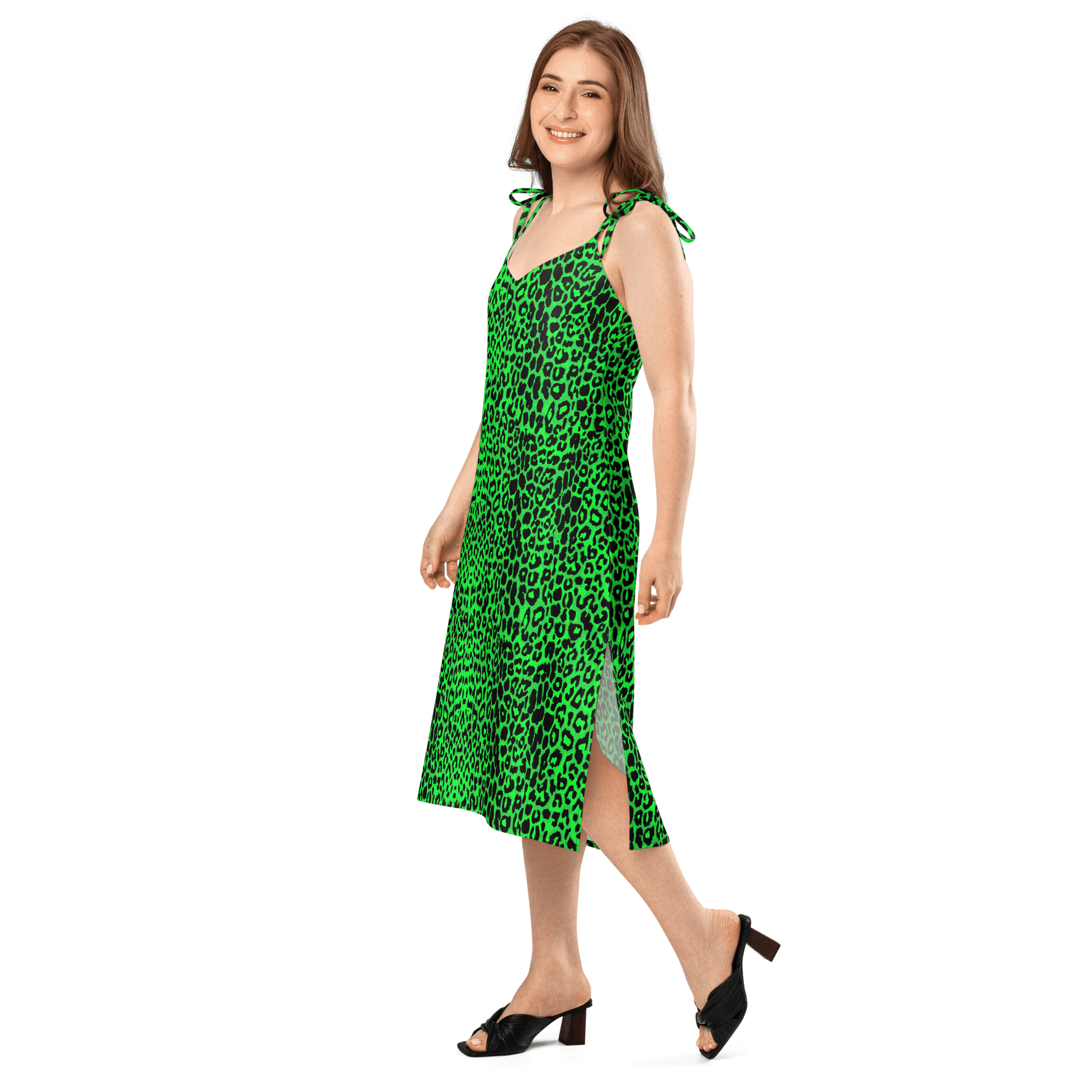 Lime Leopard Tie Strap Midi Dress (Ready to Ship) - Goth Cloth Co.