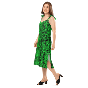Lime Leopard Tie Strap Midi Dress (Ready to Ship) - Goth Cloth Co.