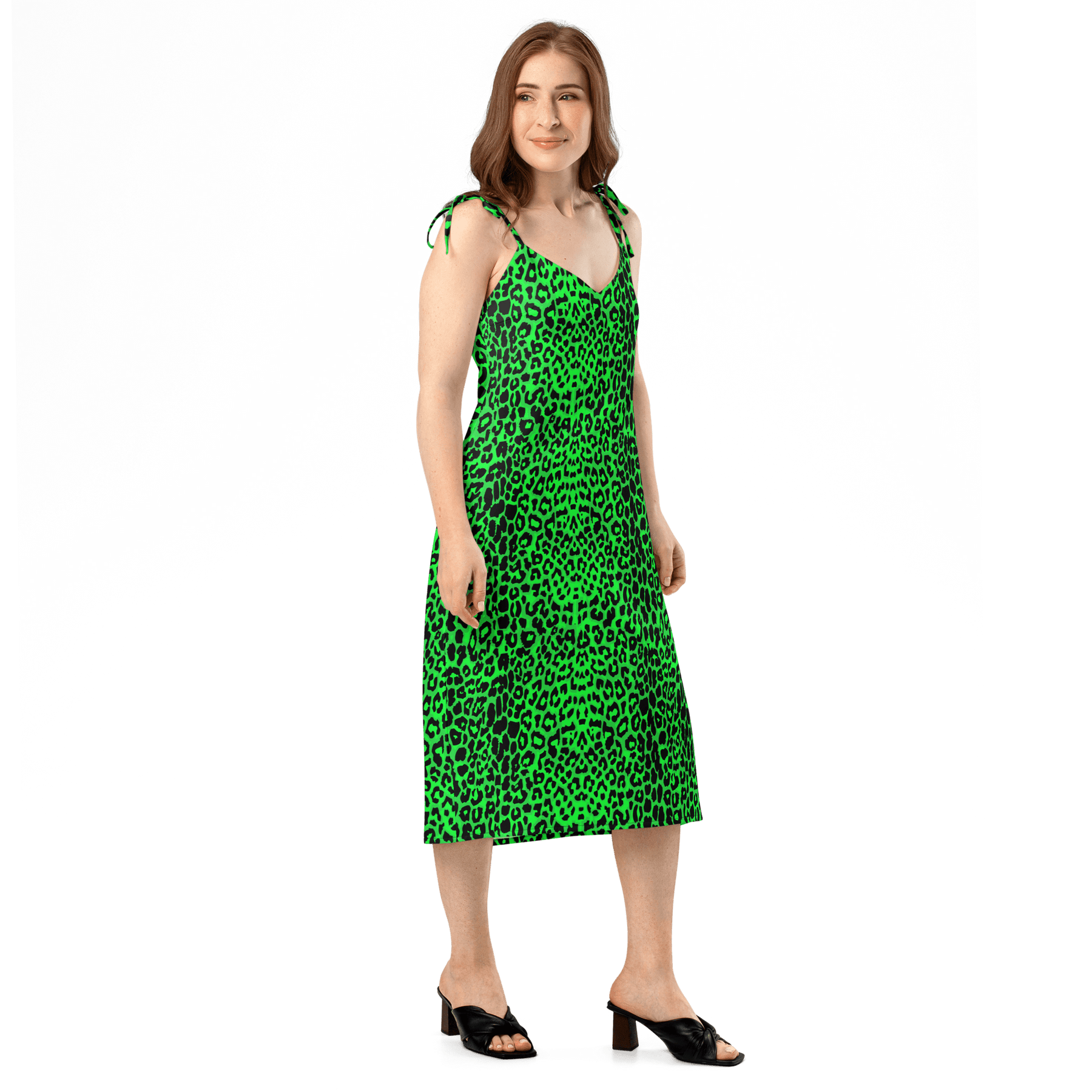 Lime Leopard Tie Strap Midi Dress (Ready to Ship) - Goth Cloth Co.
