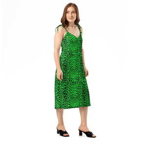 Lime Leopard Tie Strap Midi Dress (Ready to Ship) - Goth Cloth Co.