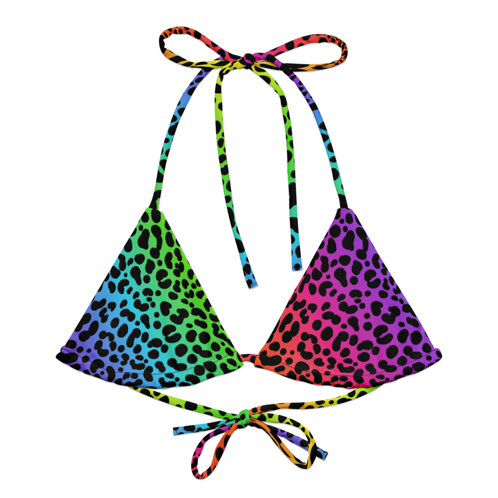Lisa Freak Neon Leopard String Bikini Top | Retro Rainbow Swimwear