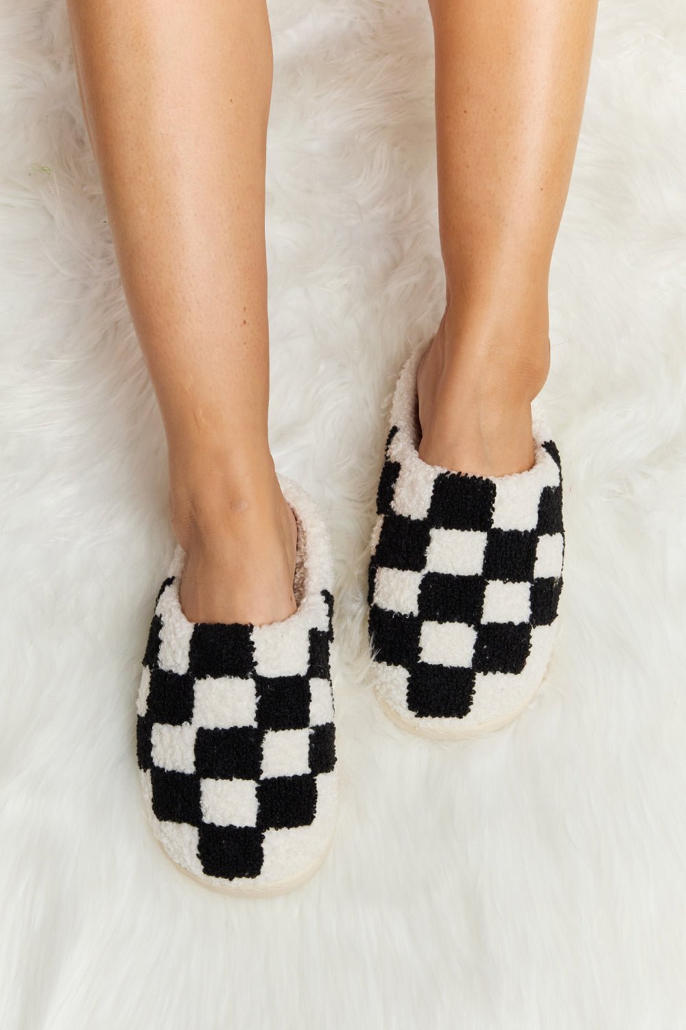 Melody Checkered Print Plush Slide Slippers - Goth Cloth Co.101300901845052