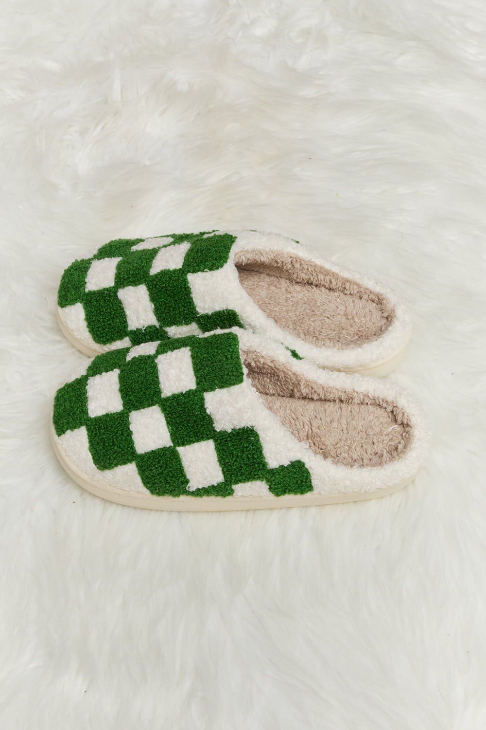 Melody Checkered Print Plush Slide Slippers - Goth Cloth Co.101300901847308