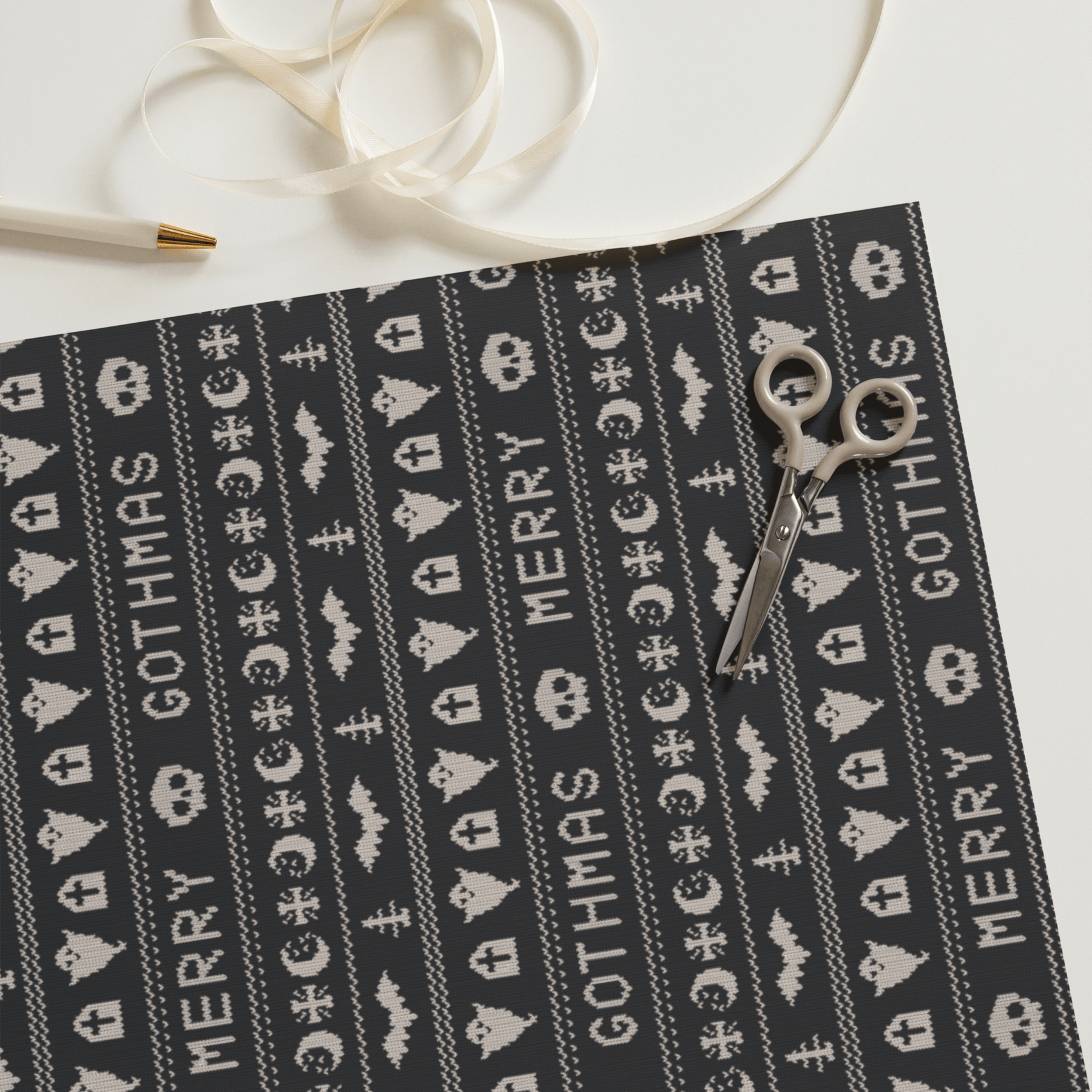 Merry Gothmas Black Spooky Gift Wrap (3 Sheets) - Goth Cloth Co.1670292_17373