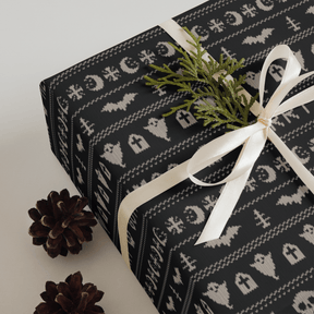 Merry Gothmas Black Spooky Gift Wrap (3 Sheets) - Goth Cloth Co.1670292_17373