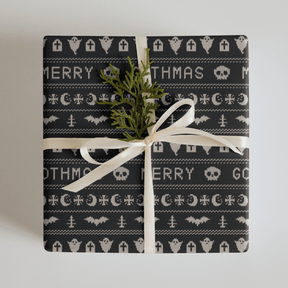 Merry Gothmas Black Spooky Gift Wrap (3 Sheets) - Goth Cloth Co.1670292_17373