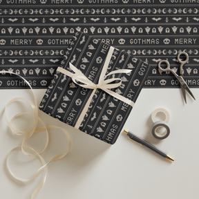 Merry Gothmas Black Spooky Gift Wrap (3 Sheets) - Goth Cloth Co.1670292_17373