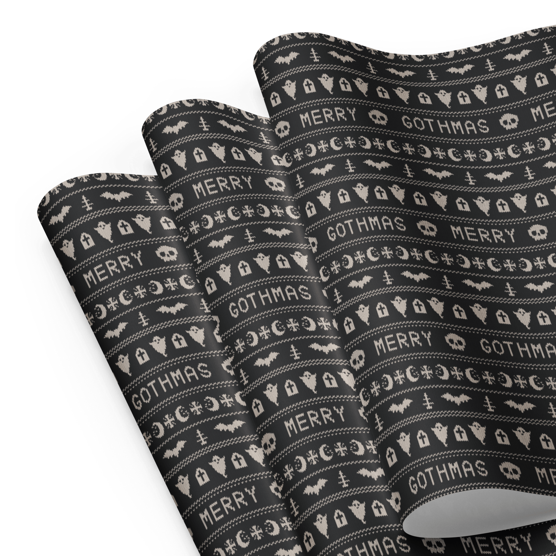 Merry Gothmas Black Spooky Gift Wrap (3 Sheets) - Goth Cloth Co.1670292_17373