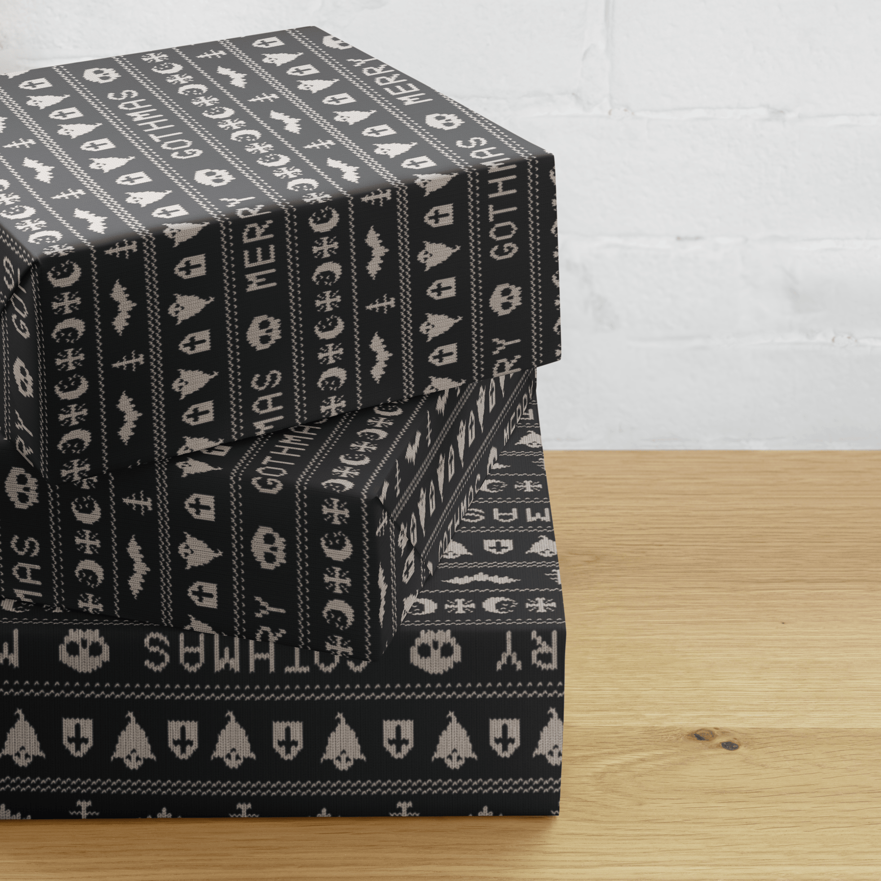 Merry Gothmas Black Spooky Gift Wrap (3 Sheets) - Goth Cloth Co.1670292_17373