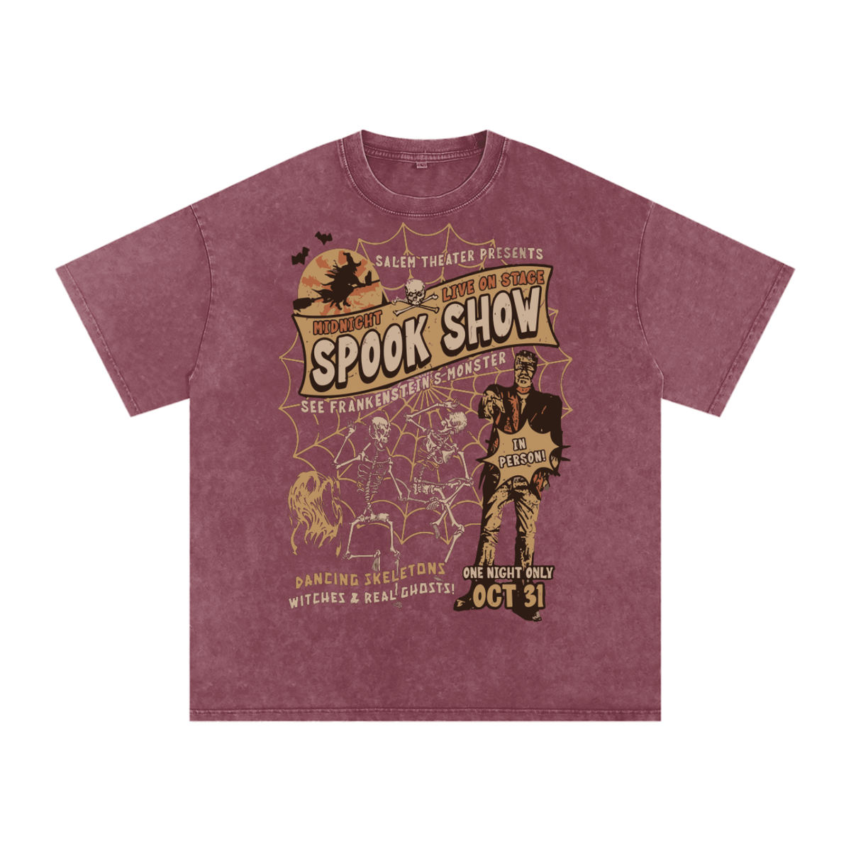 Midnight Spook Show Vintage Halloween Acid Wash T-Shirt - Goth Cloth Co.250806PODPQ0443006