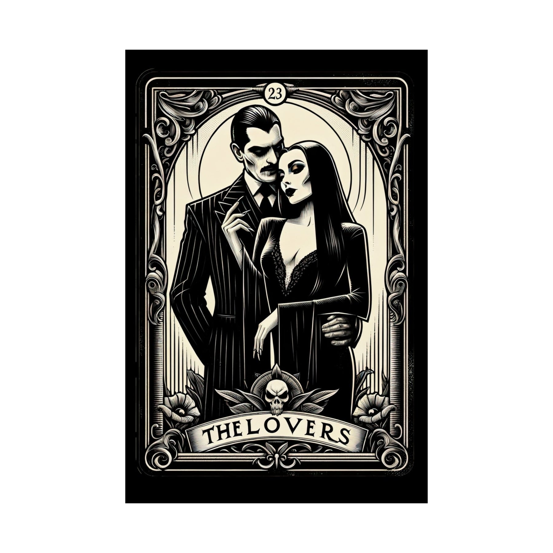 Morticia & Gomez 'The Lovers' Tarot Style Framed Poster - Goth Cloth Co.Poster33138605574324389178
