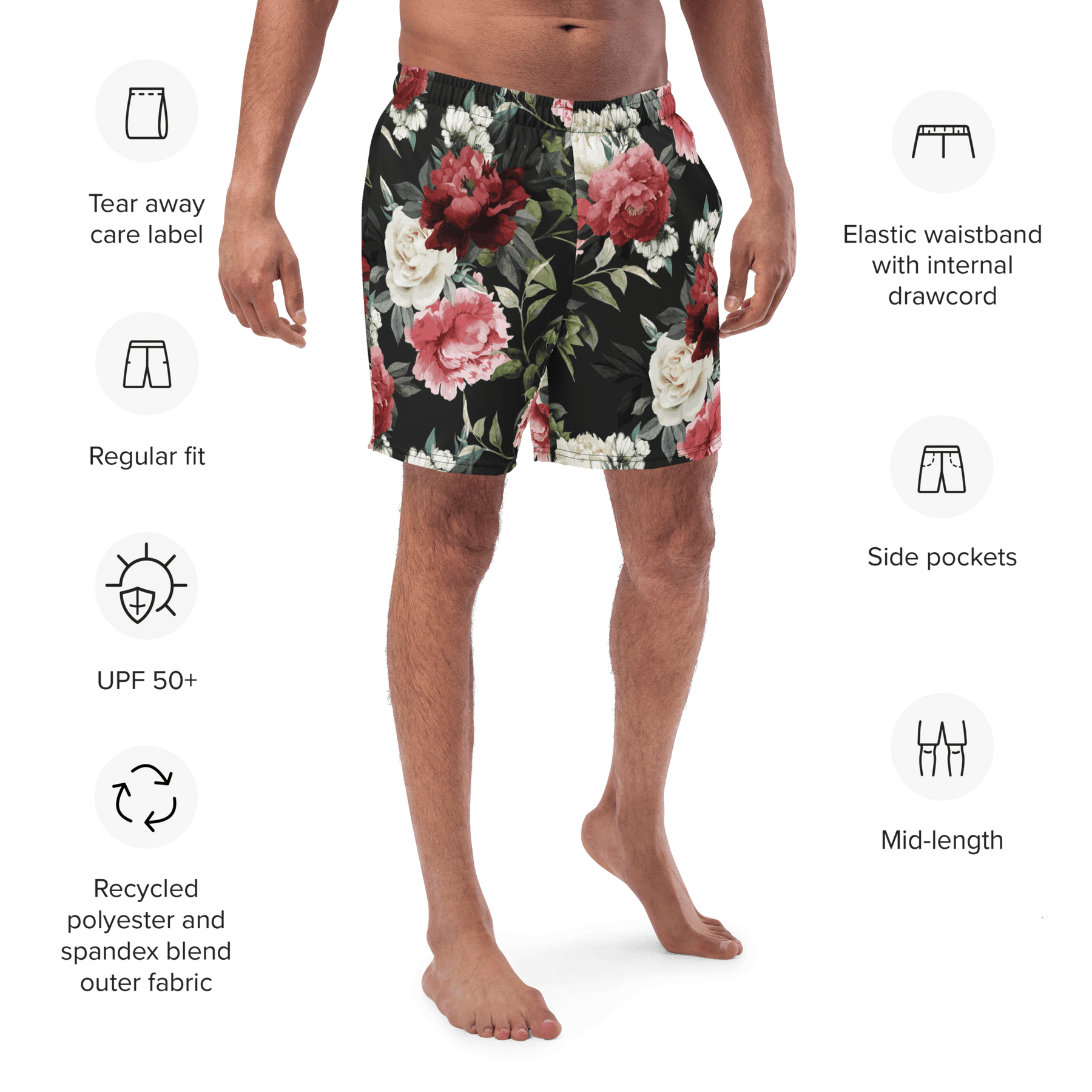 Mourning Rose Men's Lined Swim Trunks - Goth Cloth Co.5524525_14636