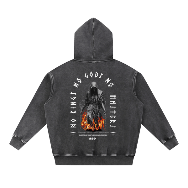 No Kings No Gods Snow Wash Fleece Oversize Hoodie - Goth Cloth Co.251219PODRB0423001