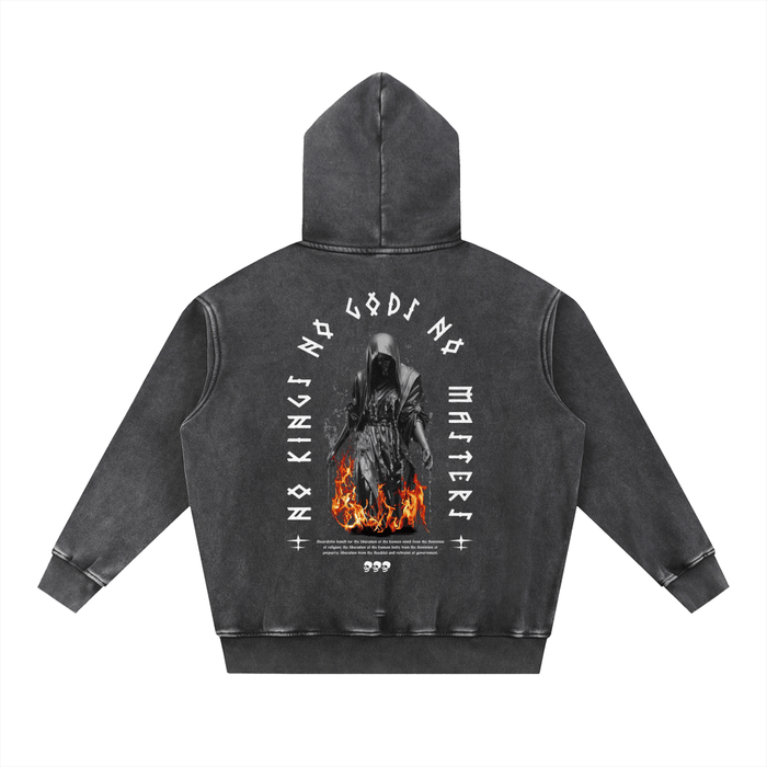 No Kings No Gods Snow Wash Fleece Oversize Hoodie - Goth Cloth Co.251219PODRB0423001