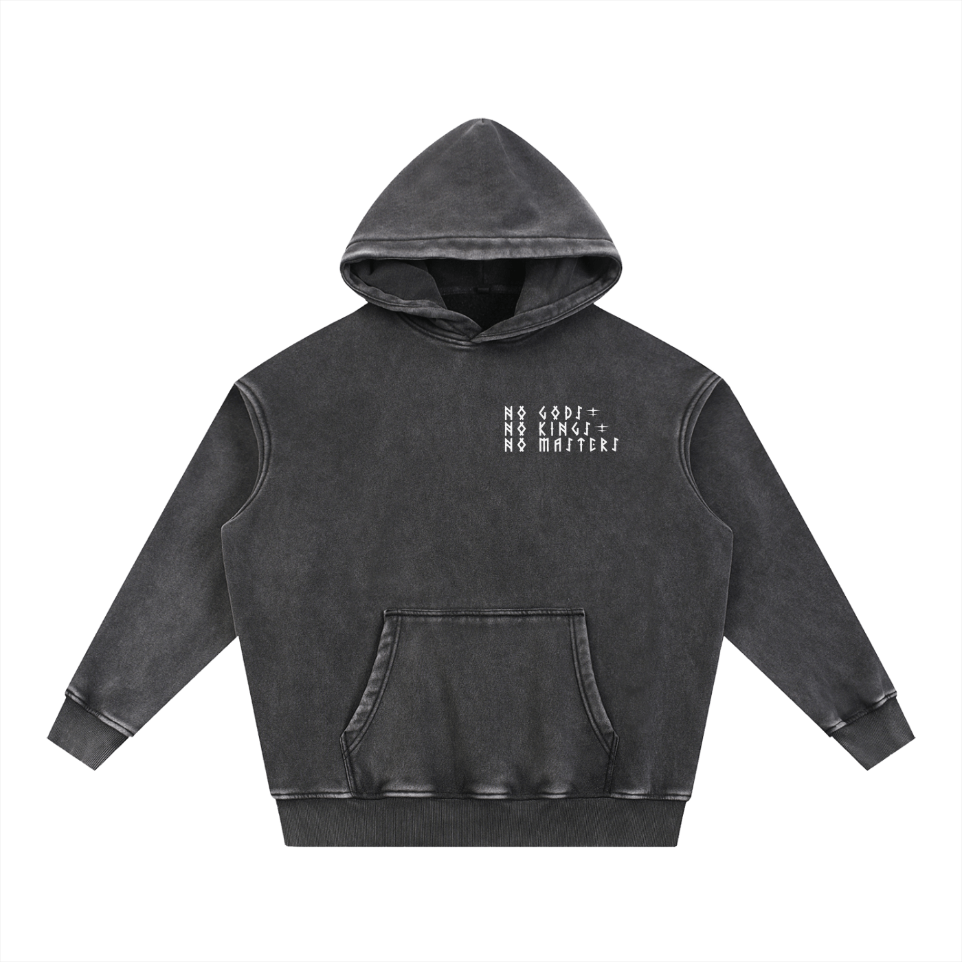 No Kings No Gods Snow Wash Fleece Oversize Hoodie - Goth Cloth Co.251219PODRB0423001
