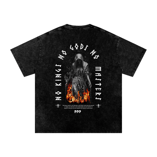 No Kings, No Gods Snow Washed Oversized Cotton T-Shirt - Goth Cloth Co.251219PODPQ0412001