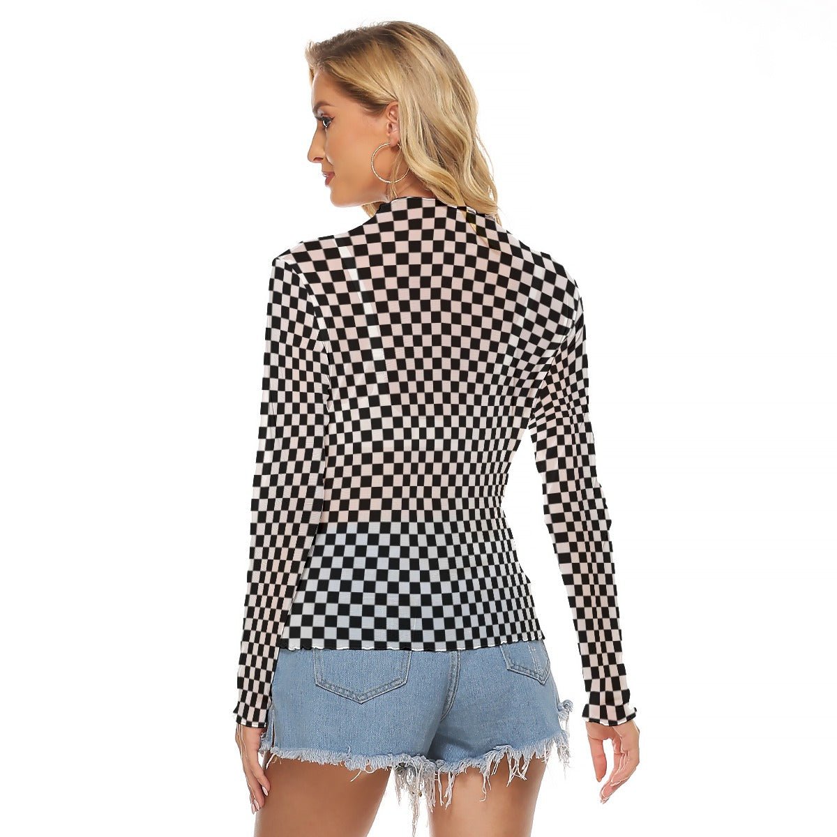 OG Checkered Women's Long Sleeve Mesh Top - Goth Cloth Co.ADS-3WTXWC16-PFCWT-FFFFFF-6XL