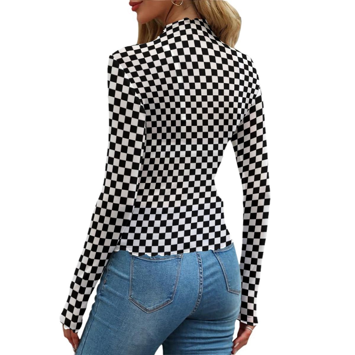 OG Checkered Women's Long Sleeve Mesh Top - Goth Cloth Co.ADS-3WTXWC16-PFCWT-FFFFFF-6XL
