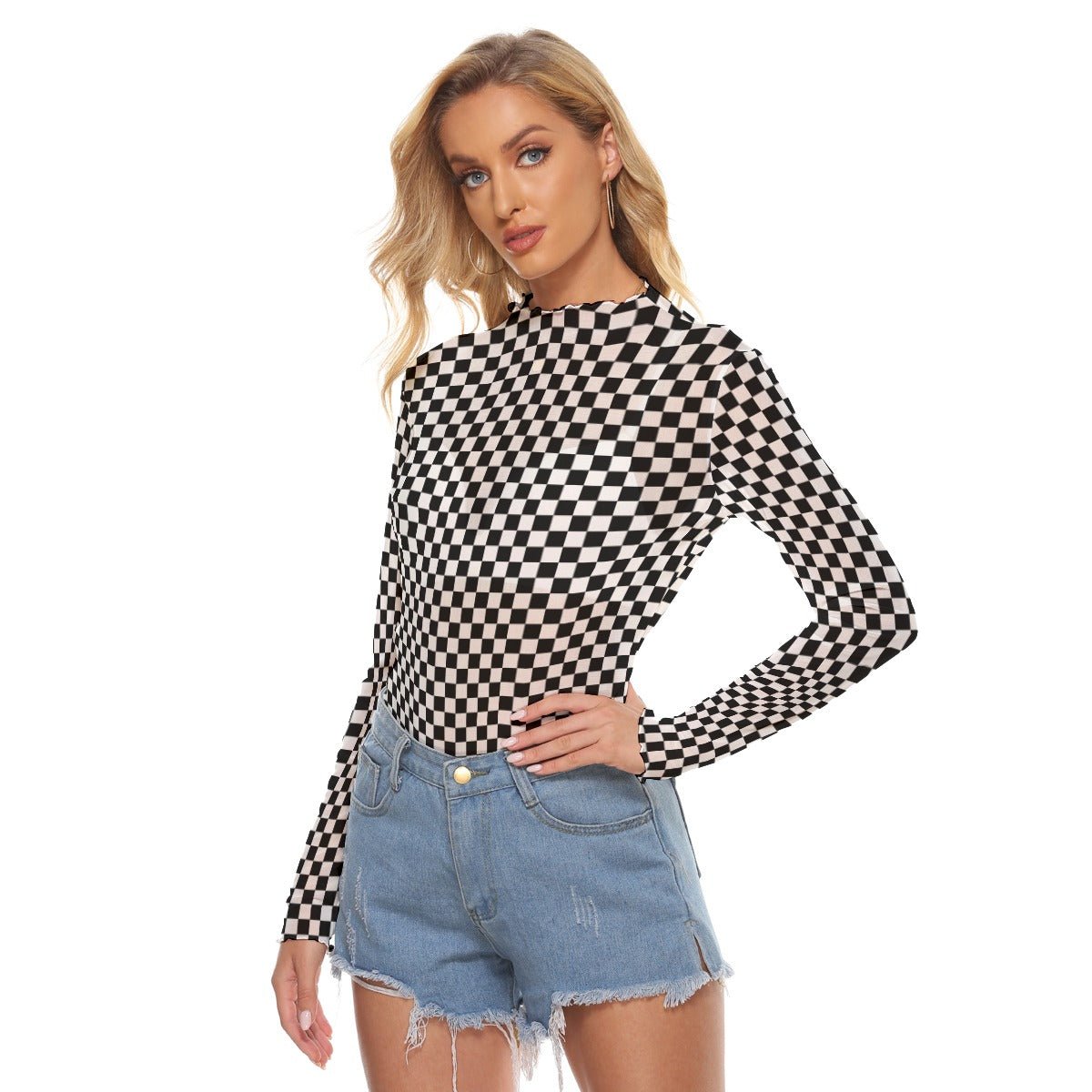 OG Checkered Women's Long Sleeve Mesh Top - Goth Cloth Co.ADS-3WTXWC16-PFCWT-FFFFFF-6XL