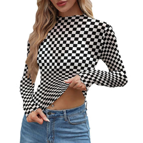OG Checkered Women's Long Sleeve Mesh Top - Goth Cloth Co.ADS-3WTXWC16-PFCWT-FFFFFF-XS