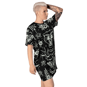 Old School Ink T-Shirt Dress (Ready to Ship) - Goth Cloth Co.