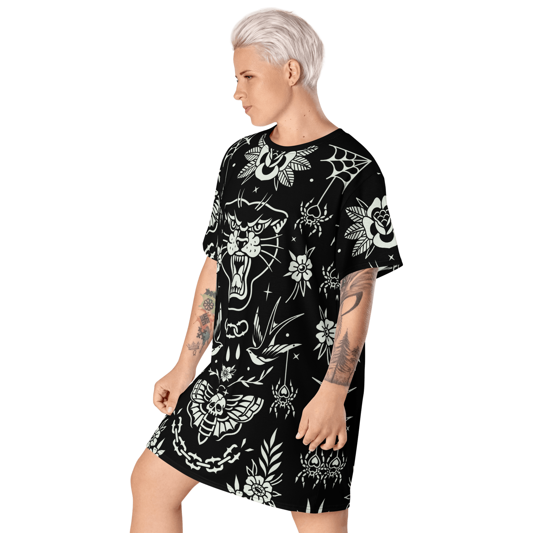 Old School Ink T-Shirt Dress (Ready to Ship) - Goth Cloth Co.