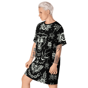 Old School Ink T-Shirt Dress (Ready to Ship) - Goth Cloth Co.