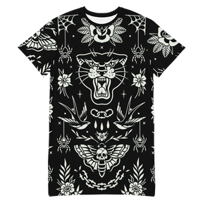 Old School Ink T-Shirt Dress (Ready to Ship) - Goth Cloth Co.