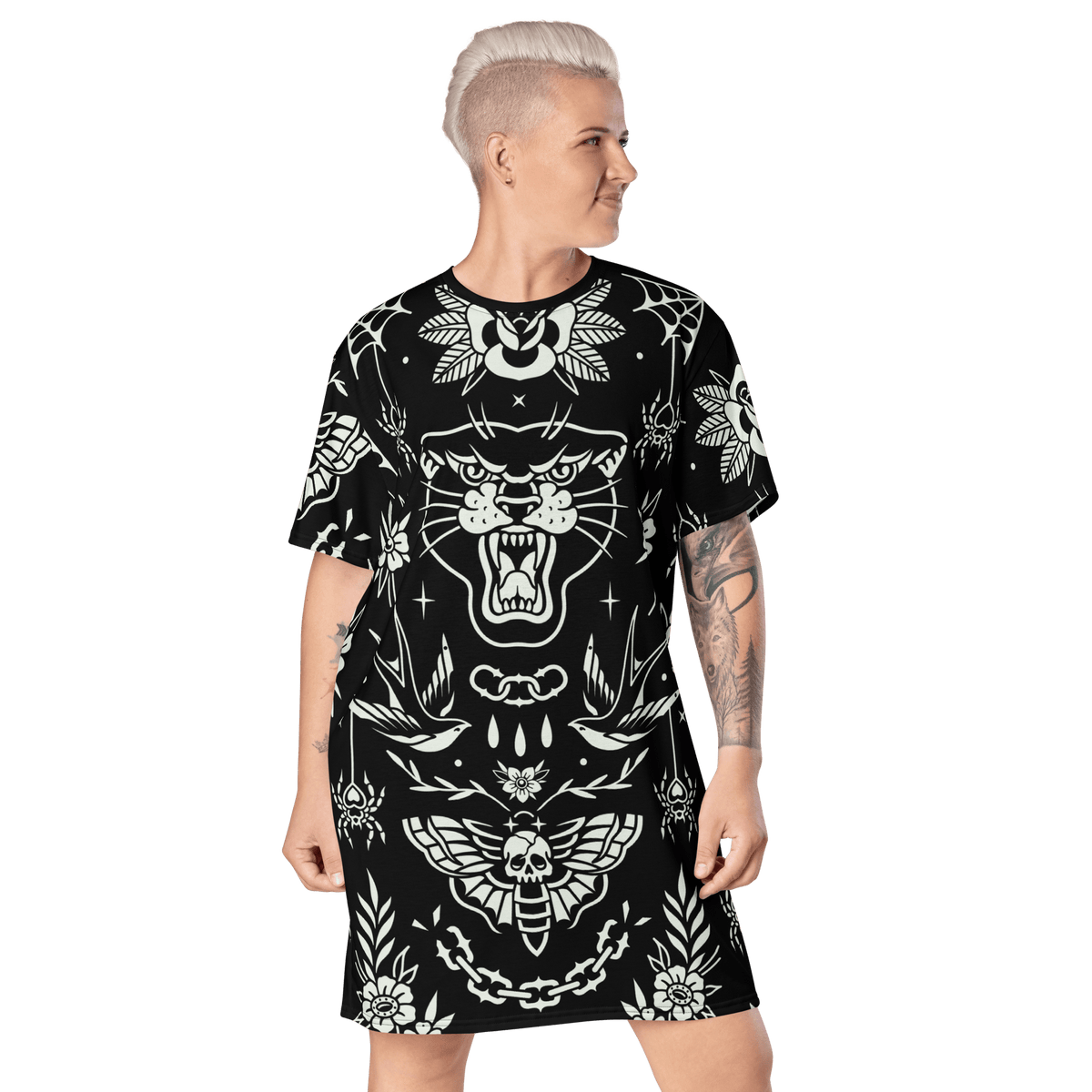 Old School Ink T-Shirt Dress (Ready to Ship) - Goth Cloth Co.