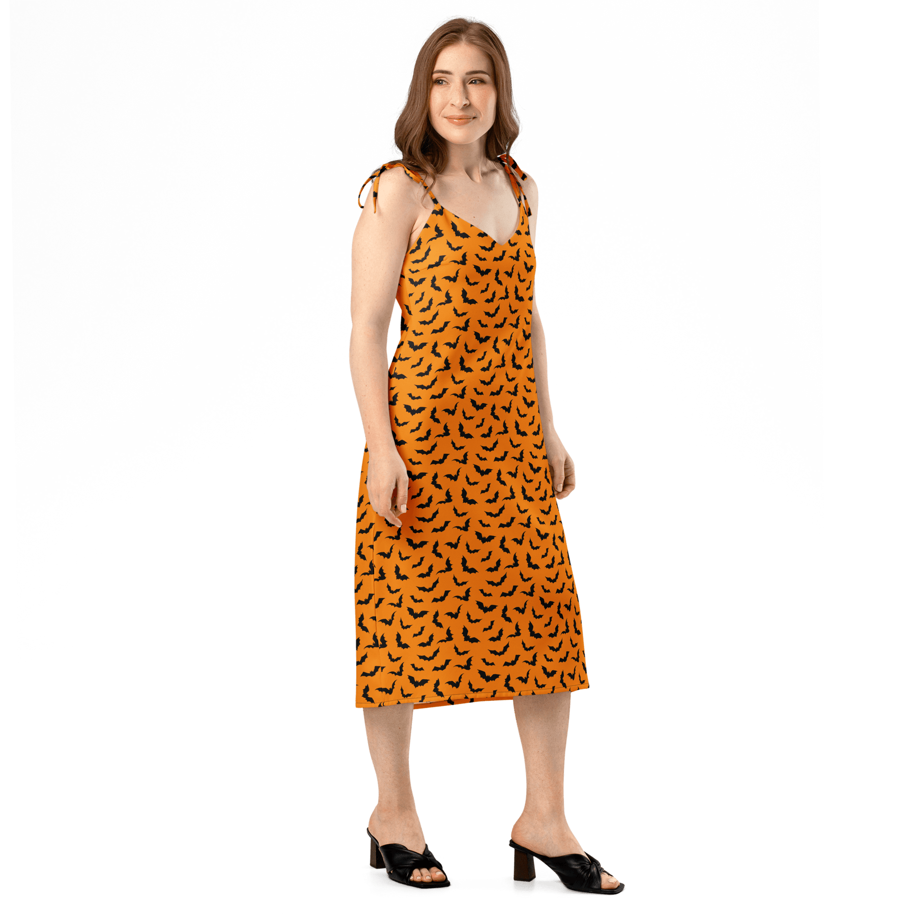 Orange Eclipse Tie Strap Midi Dress (Ready to Ship) - Goth Cloth Co.