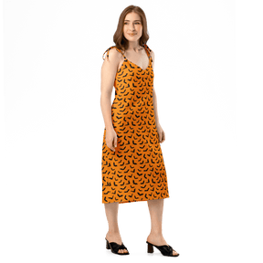 Orange Eclipse Tie Strap Midi Dress (Ready to Ship) - Goth Cloth Co.