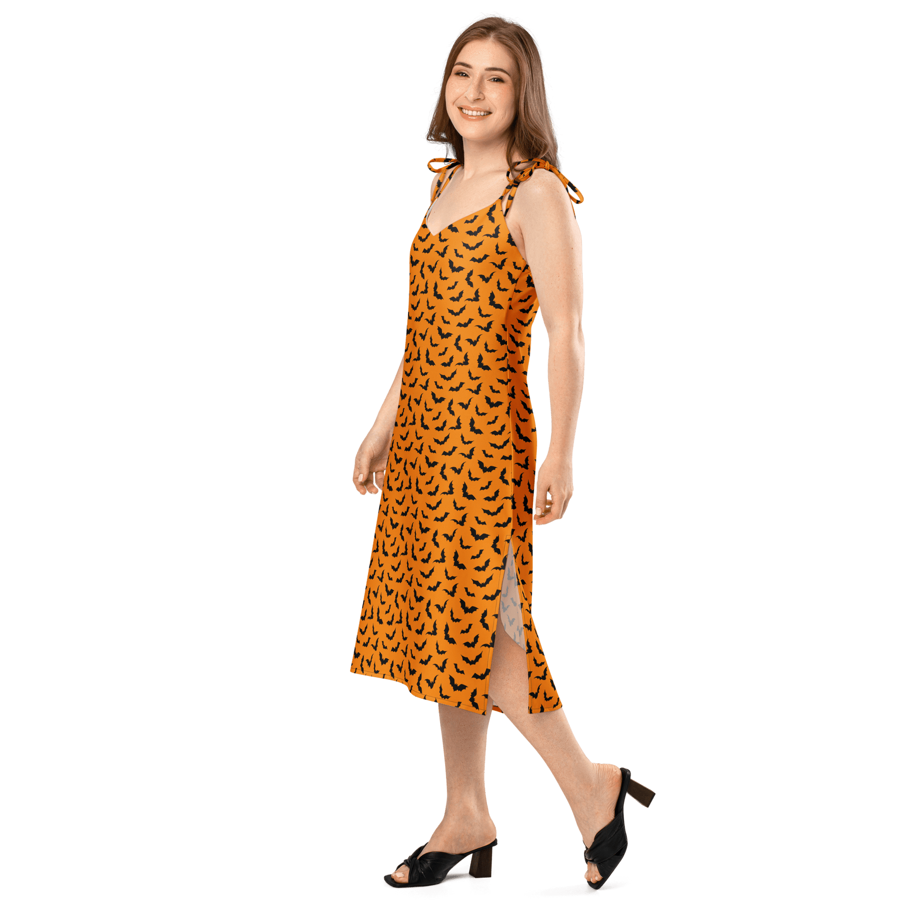 Orange Eclipse Tie Strap Midi Dress (Ready to Ship) - Goth Cloth Co.