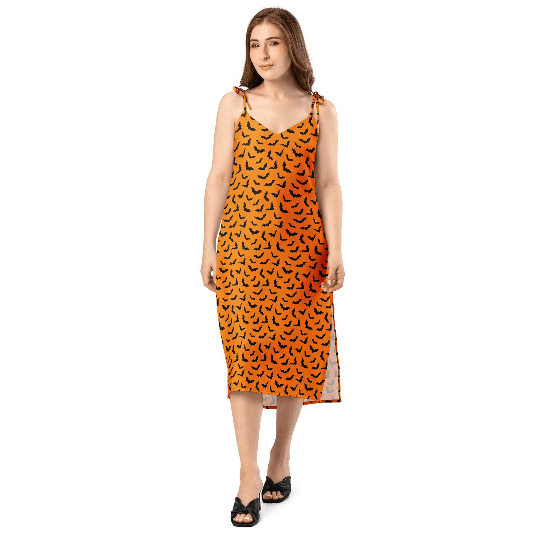 Orange Eclipse Tie Strap Midi Dress (Ready to Ship) - Goth Cloth Co.