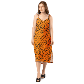Orange Eclipse Tie Strap Midi Dress (Ready to Ship) - Goth Cloth Co.