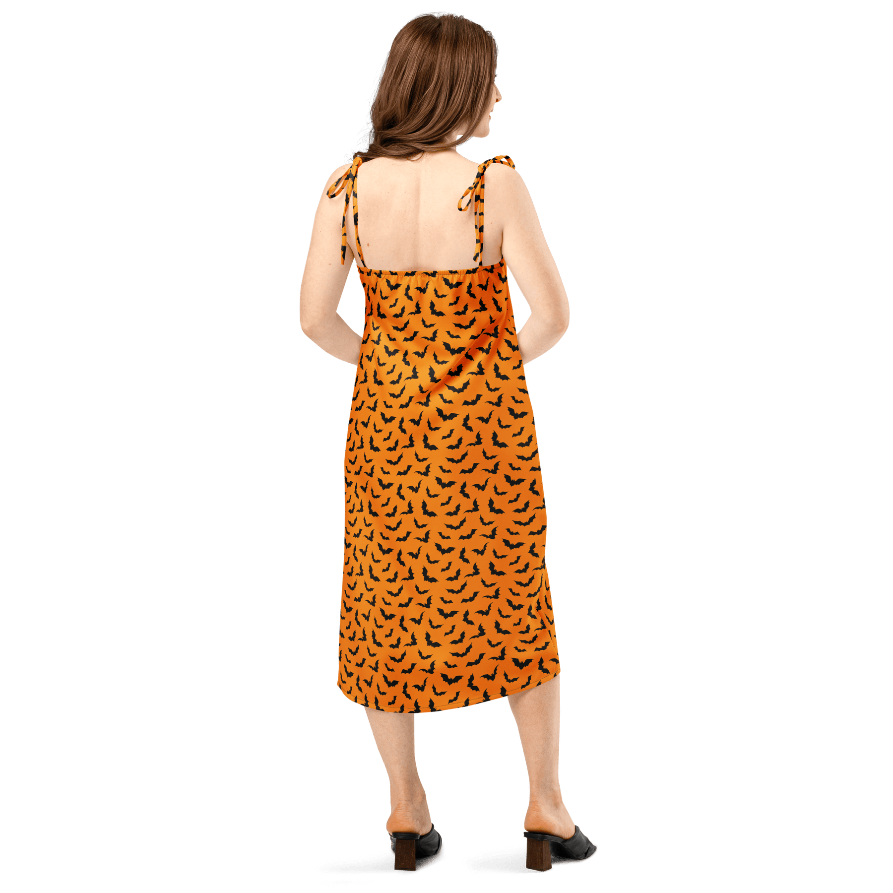 Orange Eclipse Tie Strap Midi Dress (Ready to Ship) - Goth Cloth Co.