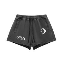 Ouija Snow Washed Raw Edge Drawstring Shorts (READY TO SHIP) - Goth Cloth Co.