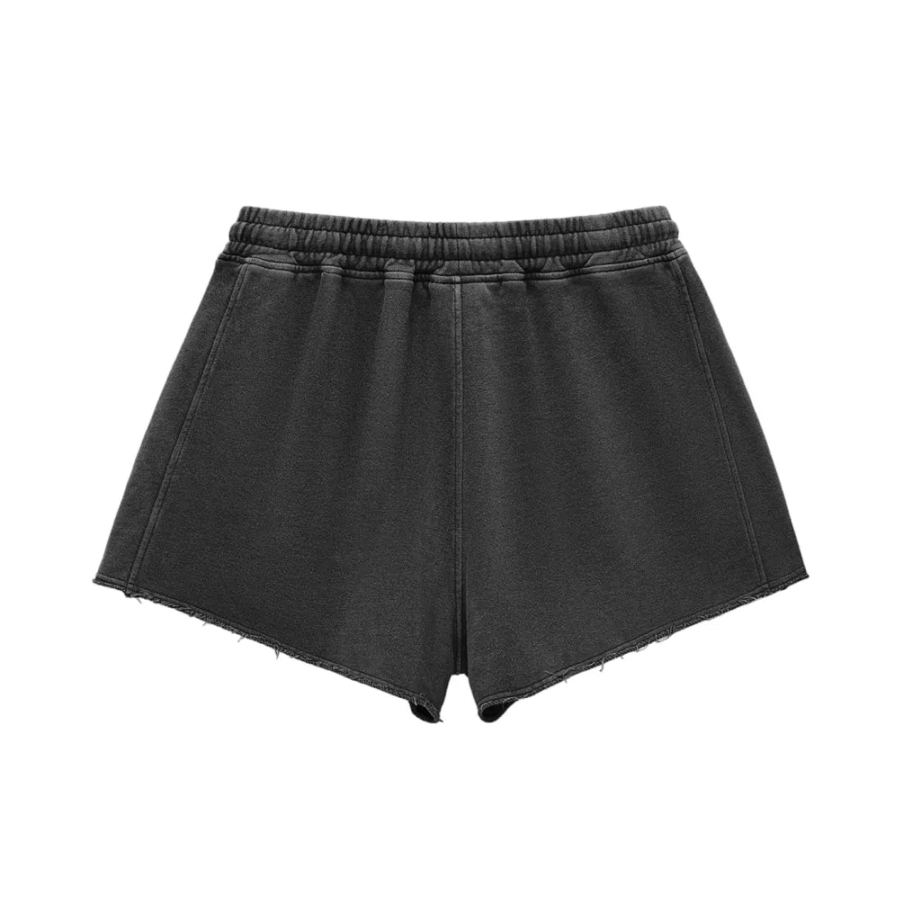 Ouija Snow Washed Raw Edge Drawstring Shorts (READY TO SHIP) - Goth Cloth Co.