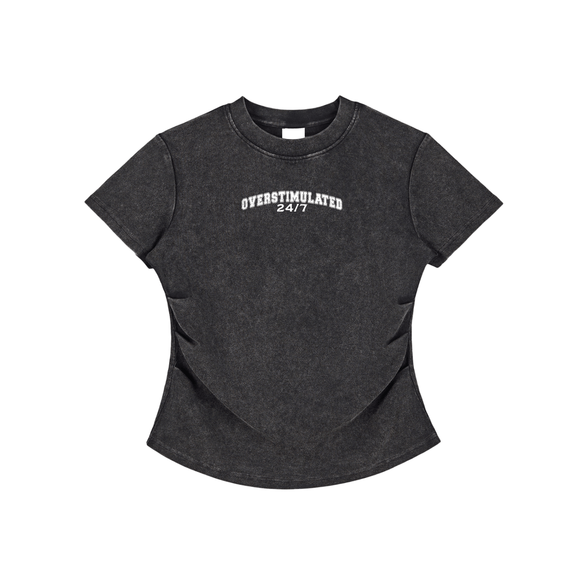 Overstimulated 24/7 Vintaged - Wash Bodycon Cropped Tee (READY TO SHIP) - Goth Cloth Co.