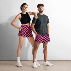 Pink Checkered Unisex Unlined Swim Trunks - Goth Cloth Co.4140229_9804