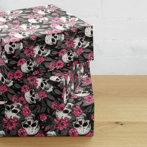 Pink Flowers and Skulls Gift Wrap (3 Sheets) - Goth Cloth Co.1381548_17373