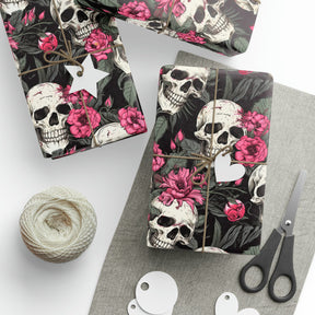 Pink Flowers and Skulls Gift Wrap (3 Sheets) - Goth Cloth Co.1381548_17373