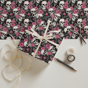 Pink Flowers and Skulls Gift Wrap (3 Sheets) - Goth Cloth Co.1381548_17373