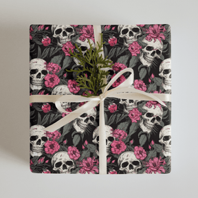 Pink Flowers and Skulls Gift Wrap (3 Sheets) - Goth Cloth Co.1381548_17373